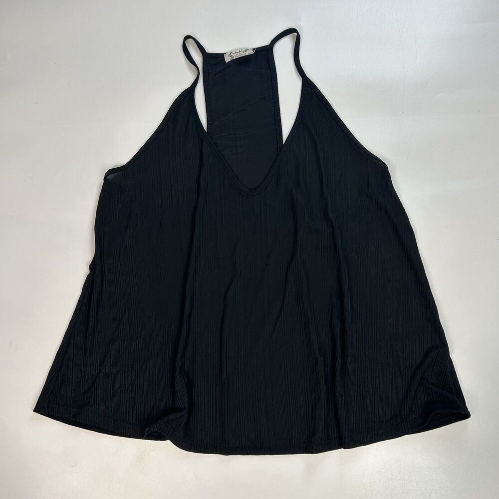 Free People Intimately Top Medium Black Racerback Pleated Swing Cami Top Flowy